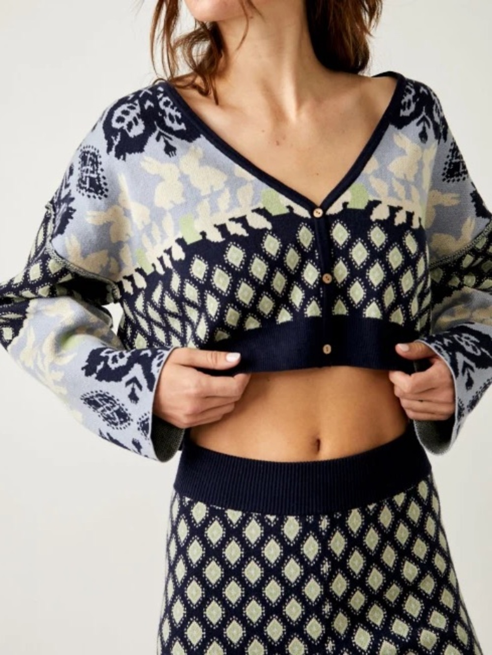 Free People Intimately Snow Bunny Fair Isle Cropped Cardigan S Boho Apres Ski